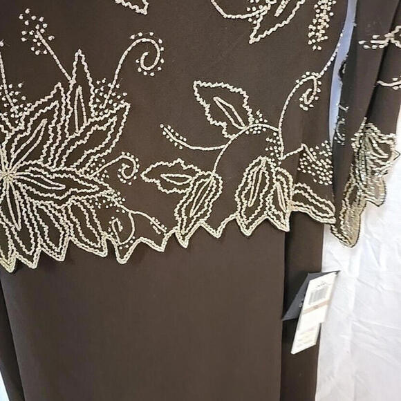 J Kara Beaded Formal Dress women’s‎ Boho Romantic Chocolate 12 Popover Gown NWT - Picture 16 of 16